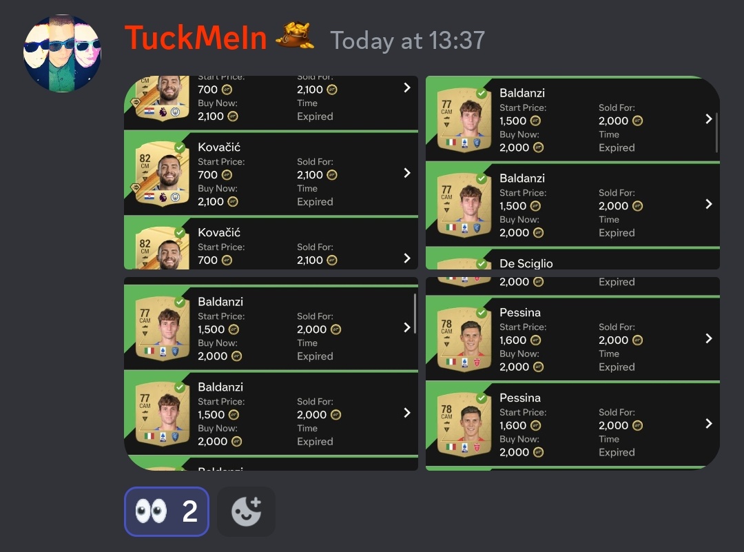 axel_zu0's tweet photo. Marquee Matchups investments and profits in our Premium Trading Group ๐ฐ
#eafc24 #fc24 #profits #marqueematchups #goldcards #trading #eafctrading #coins #fifacoins #sbc #sbcsolution https://t.co/L06vv9duNG