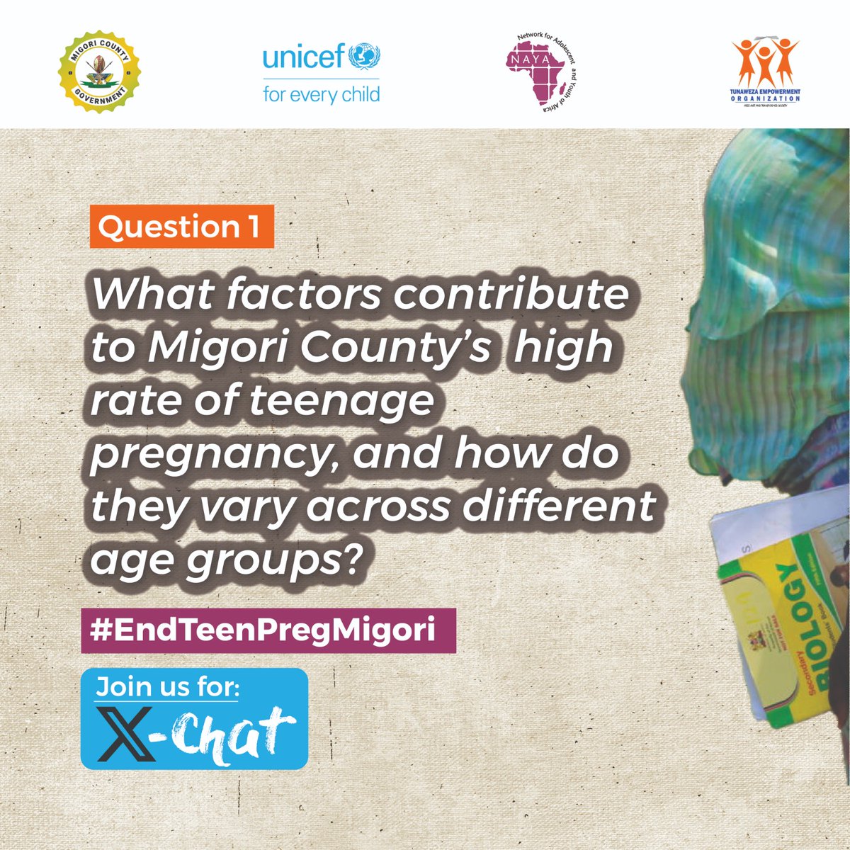 NAYAKenya's tweet photo. Welcome to our X-Chat.

Q1. What factors contribute to Migori County's high rate of teenage pregnancy, andhow do they vary across different age groups?#EndTeenPregMigori https://t.co/GYMRfZPQ1a