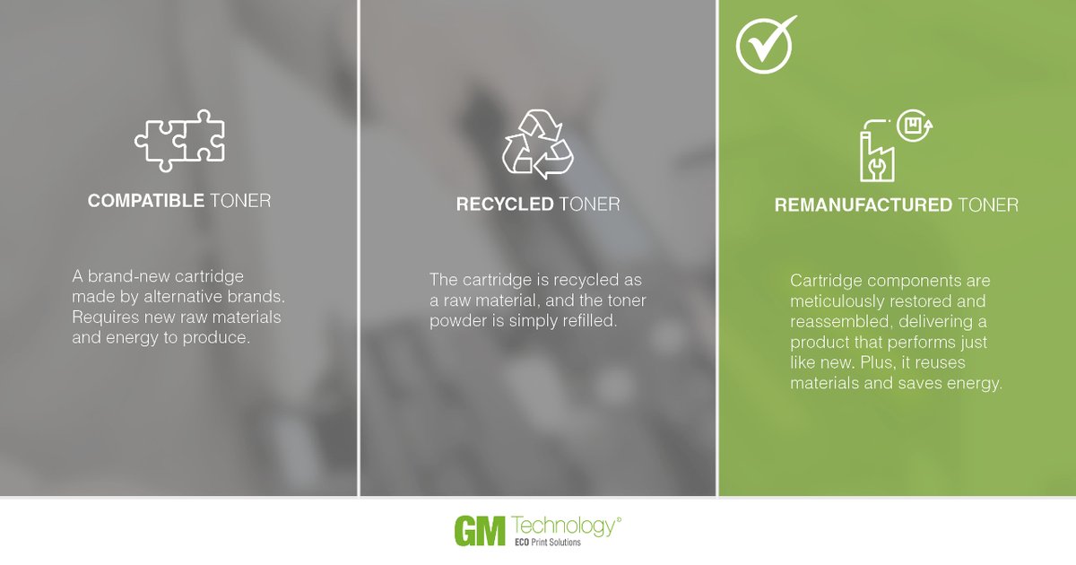 🌱 Today, let's delve into the difference between compatible, recycled, and remanufactured toners, and how each impacts the environment:

Which option do you think offers the best balance between performance and environmental impact?

#EcoChoices #SustainablePrinting
