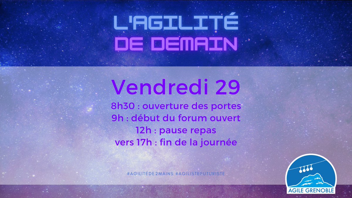 Agile Grenoble (@agilegrenoble) on Twitter photo Aujourd'hui c'est la dernière journée de l'Agile Grenoble 2023... et quelle journée ! Le format change complétement par rapport aux 2 journées précédents : plus question de programme millimétré, le programme est construit le jour même par et pour les participants 😎 Aujourd'hui c'est la dernière journée de l'Agile Grenoble 2023... et quelle journée ! Le format change complétement par rapport aux 2 journées précédents : plus question de programme millimétré, le programme est construit le jour même par et pour les participants 😎