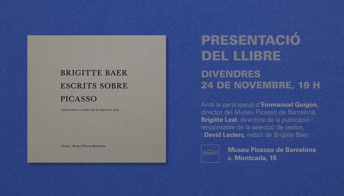 📌 Us recordem que aquesta tarda a les 19h, presentarem “Brigitte Baer. Escrits sobre Picasso”.

📖 Un homenatge a Brigitte Baer experta en l’obra gràfica de #PabloPicasso i responsable del catàleg raonat de l’obra gràfica i litogràfica de l’artista.

▶️ tinyurl.com/pcm5h7mw