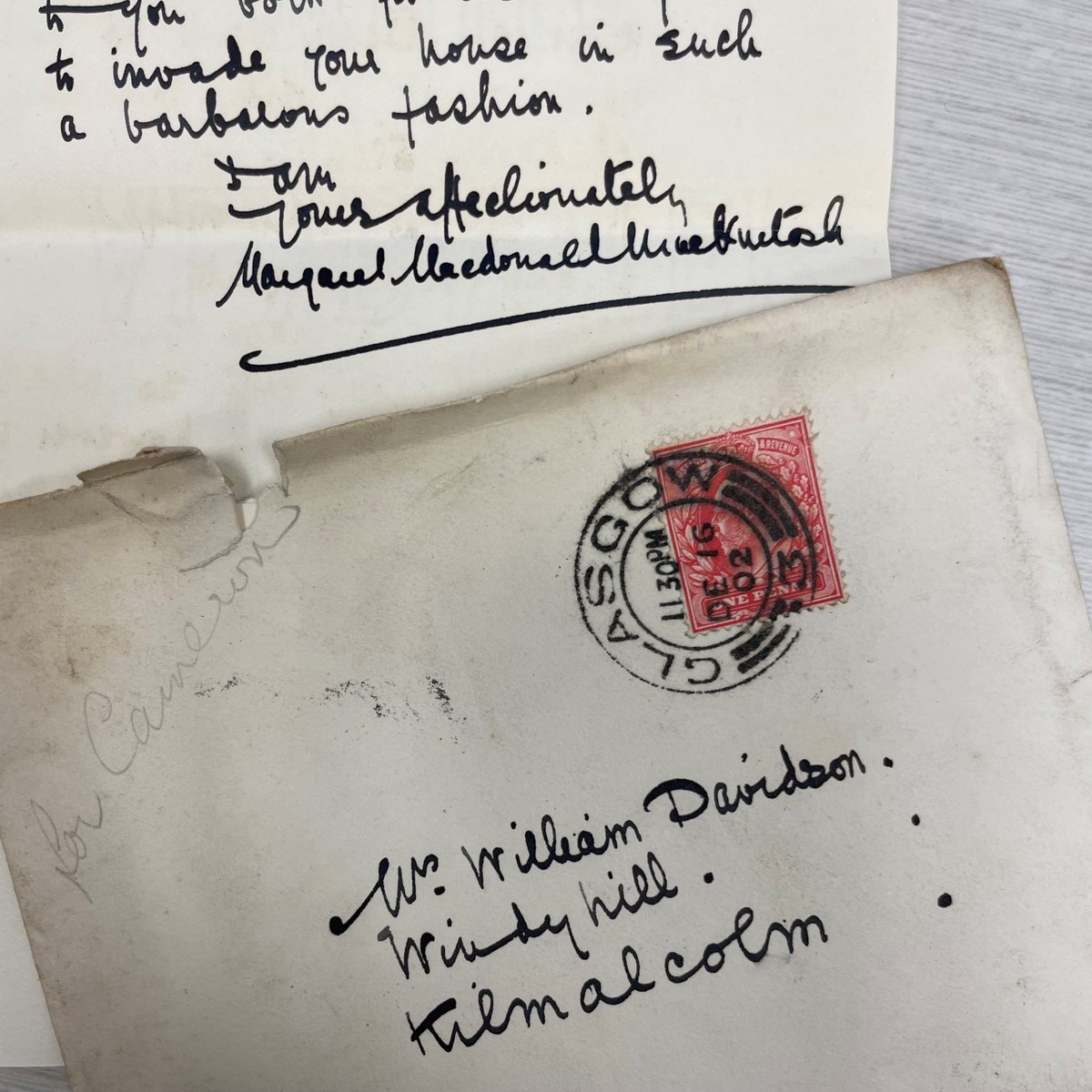 UofGlasgowASC's tweet photo. A real gem from a collection that is still being processed, a letter sent from Margaret Macdonald Mackintosh to Jean Davidson in December 1902... #ASCAtWork #ASCMetadata https://t.co/whijYdX5AU