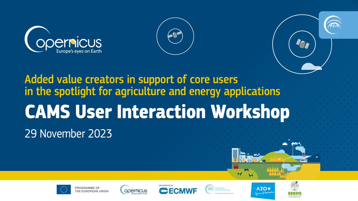 🌍📣 Join us & @AZO_space for the online CAMS User Interaction Workshop, in which you will be able to connect with the entrepreneur ecosystem for CAMS. 🗓️29 November at 9:30 CET Find more info & register here before 26 Nov. 👉atmosphere.copernicus.eu/cams-user-inte…