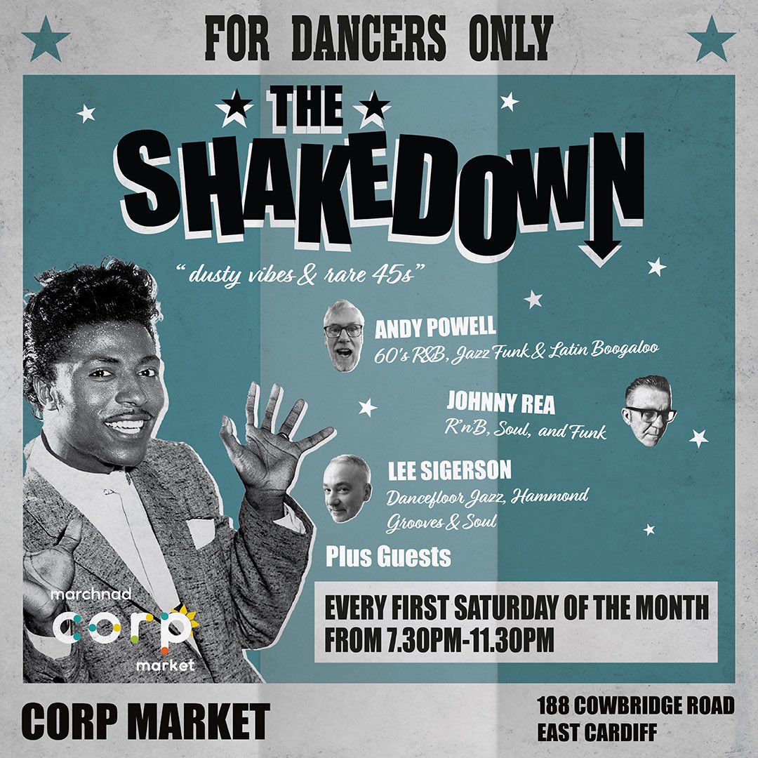 John Meirion Rea (@johnmeirionrea) on Twitter photo Yes all you groovers, it’s a special Shakedown on December the 2nd! It’s our Christmas shindig, and the 2nd Birthday of being at <a href="/CorpMarketCdf/">The Corp Market</a>!
So, don’t be a ‘Jive-Turkey’, come and celebrate with ‘House’ DJ’s Lee, Andy & Johnny plus special guest!
7.30pm till closing. Yes all you groovers, it’s a special Shakedown on December the 2nd! It’s our Christmas shindig, and the 2nd Birthday of being at <a href="/CorpMarketCdf/">The Corp Market</a>!
So, don’t be a ‘Jive-Turkey’, come and celebrate with ‘House’ DJ’s Lee, Andy & Johnny plus special guest!
7.30pm till closing.