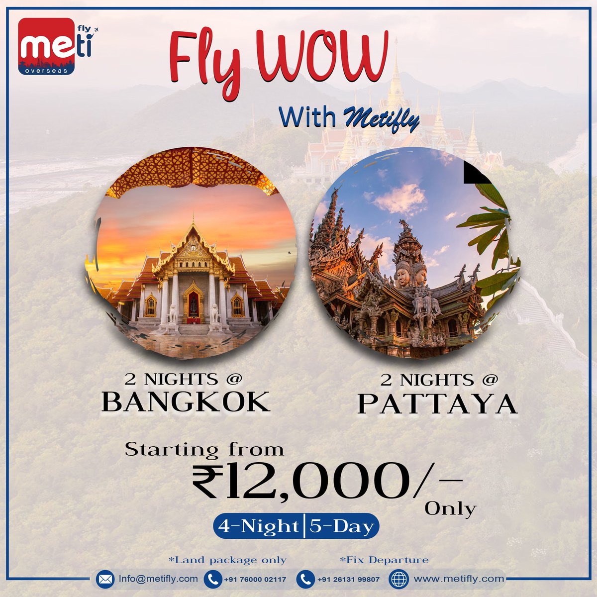 Jaw-Dropping Deal! 4 Nights-5 Days in Bangkok, starting at ₹12,000/- with Metifly.

Call Us to Explore
+91 76000 02117. 
.
Follow Us...

_Facebook_

facebook.com/Metiflyy?mibex…

_Instagram_

instagram.com/metiflyy?igshi…

#unbelievabledeal #deal #bangkok #bangkoktourism #pataya #metifly
