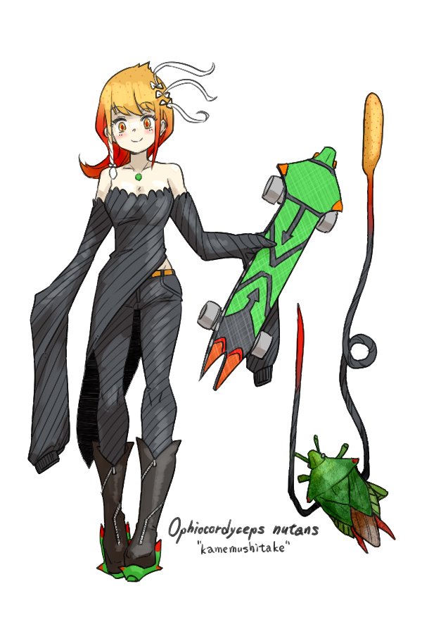 「ウチの「Ophiocordyceps nutans (カメムシタケ)」擬人化のキ」|oso 的キノコ擬人化図鑑のイラスト