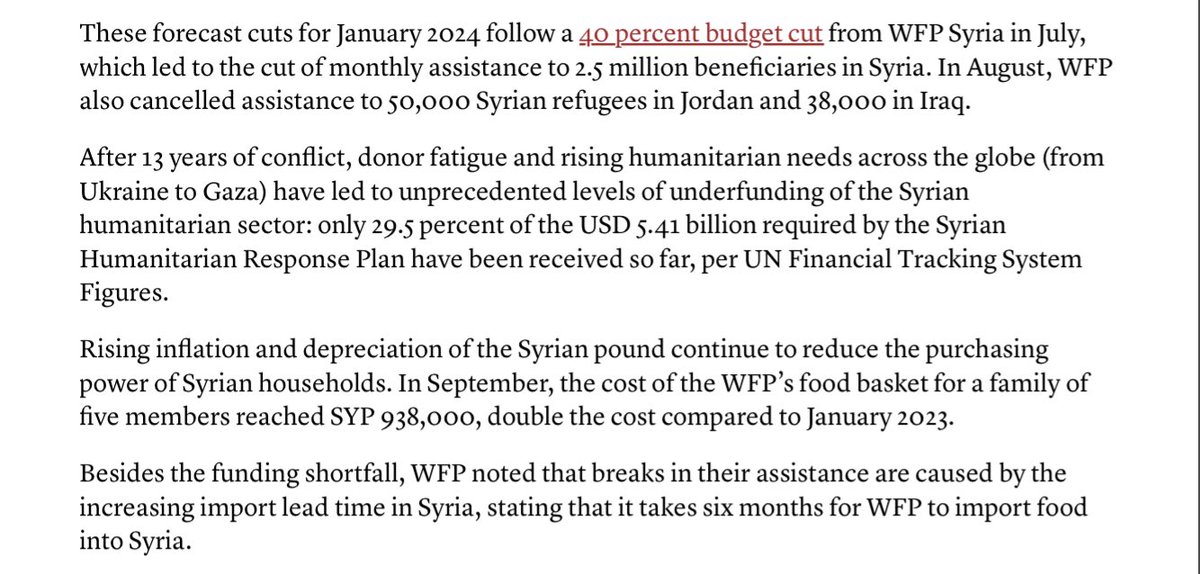 The border crossing diplomacy takes place alongside a dangerous overall decline in funding for Syria’s humanitarian crisis, despite increasing needs. WFP already stopped food aid to 2.5m people and has warned of more cuts this winter: syria-report.com/damascus-renew… @thesyriareport