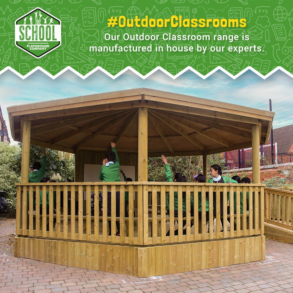 SchoolPlaygrou1's tweet photo. Our #OutdoorClassroom range is manufactured in-house by our experts. Premium #GlulamTimber is used for its unmatched durability with unique #Waterproof lining providing the perfect cover from the elements. Explore our #Gazebos, #Canopies and more at: https://t.co/yBUfV1u2bb https://t.co/PD3BHXPglr