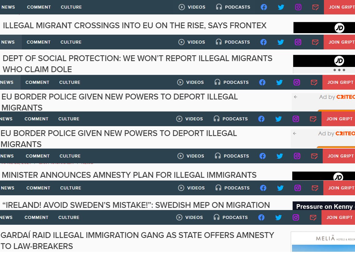 Screenshots of Gript - 'stirring up fear and hate of immigrants' you say?