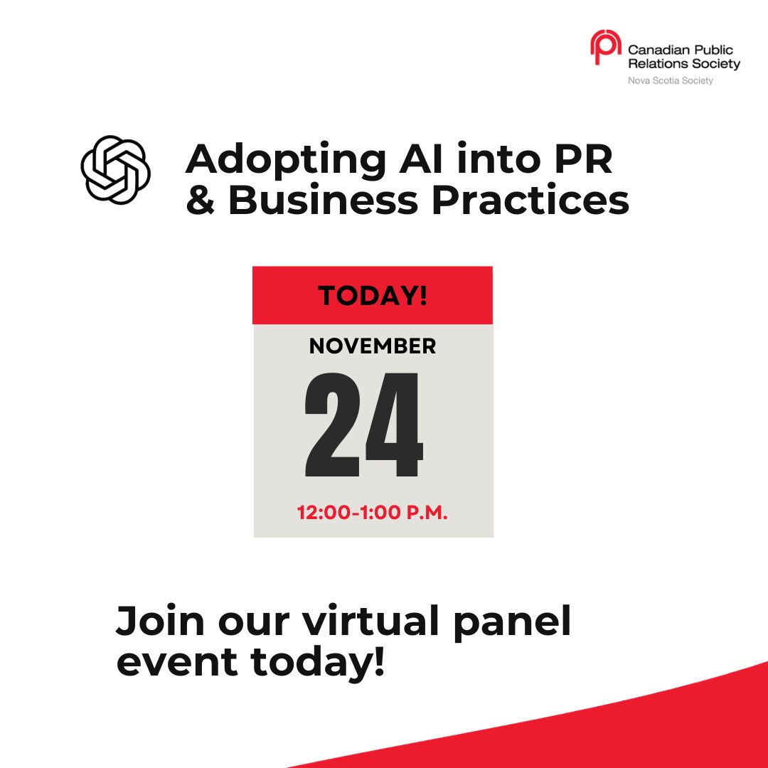 Today is the day! Join us at 12:00 p.m. for our virtual panel on Adopting AI into PR and Business Practices. There is still time to register with the link below so get your questions ready and join this topical conversation. 

buff.ly/3ufr6uR