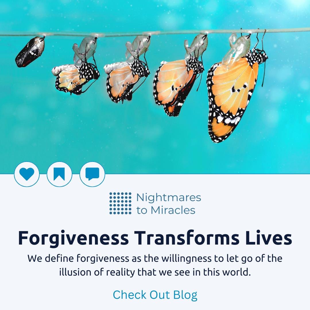 Check out this Blog Article⁣, “Forgiveness Transforms Lives.” We define forgiveness as the willingness to let go of the illusion of reality that we see in this world. ⁣Learn more about this in our blog article here: nightmarestomiracles.com/blog/2021/10/2… . . . . #davidasomaning