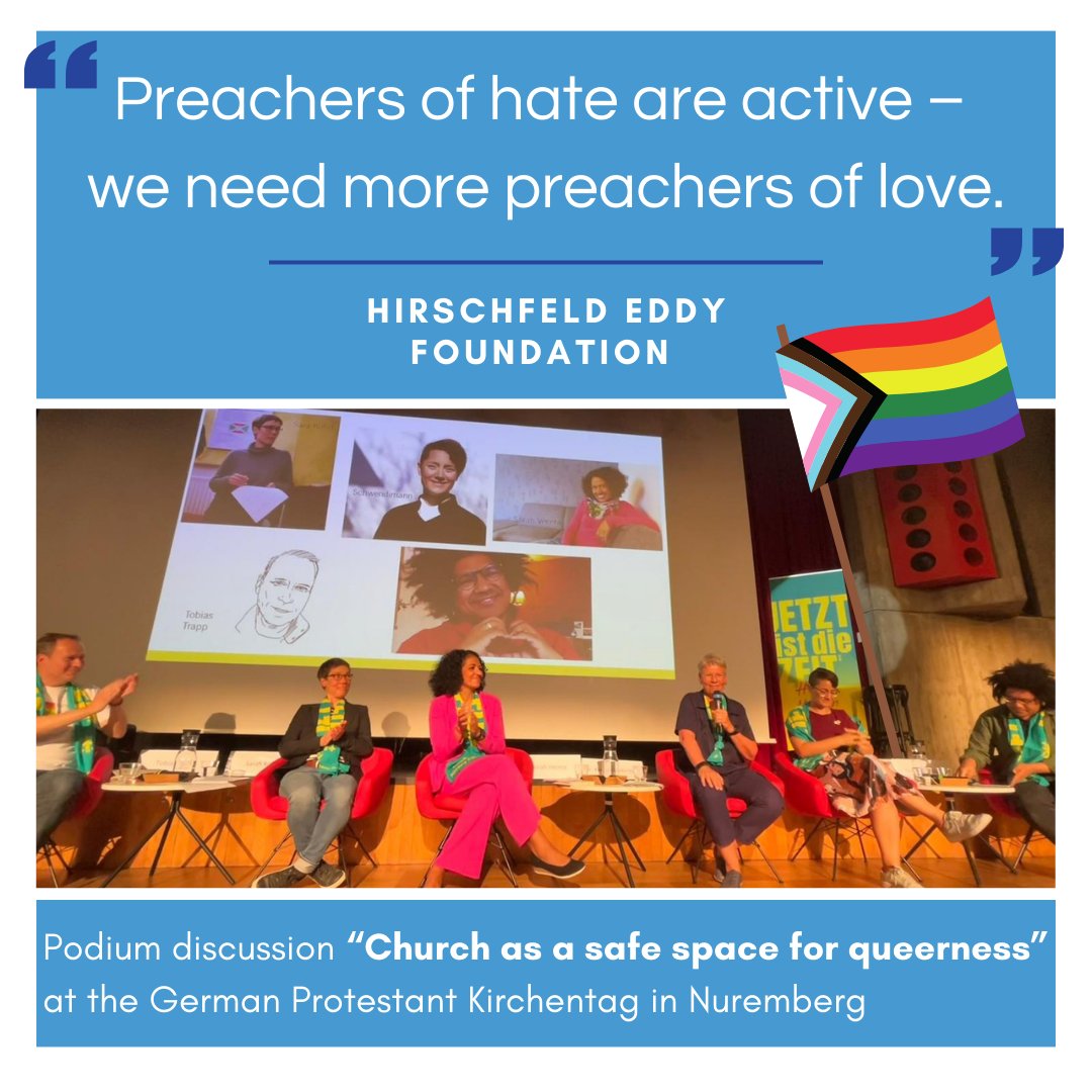 "For religious freedom to prevail,  churches must be places of safety too". Read the opening statement by  Sarah Kohrt from Hirschfeld Eddy Foundation at the German Protestant  Kirchentag in Nuremberg. 

English: lnkd.in/eEJeBuDD
German: lnkd.in/e-FrSn-f