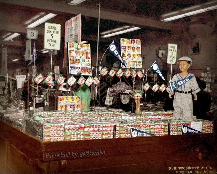 BSmile's tweet photo. 1952 Topps Baseball Cards on display at F.W. Woolworth!  
~ Let's fire up the time machine and go! #MLB #Baseball #BlackFriday https://t.co/VyO6bFN0ly