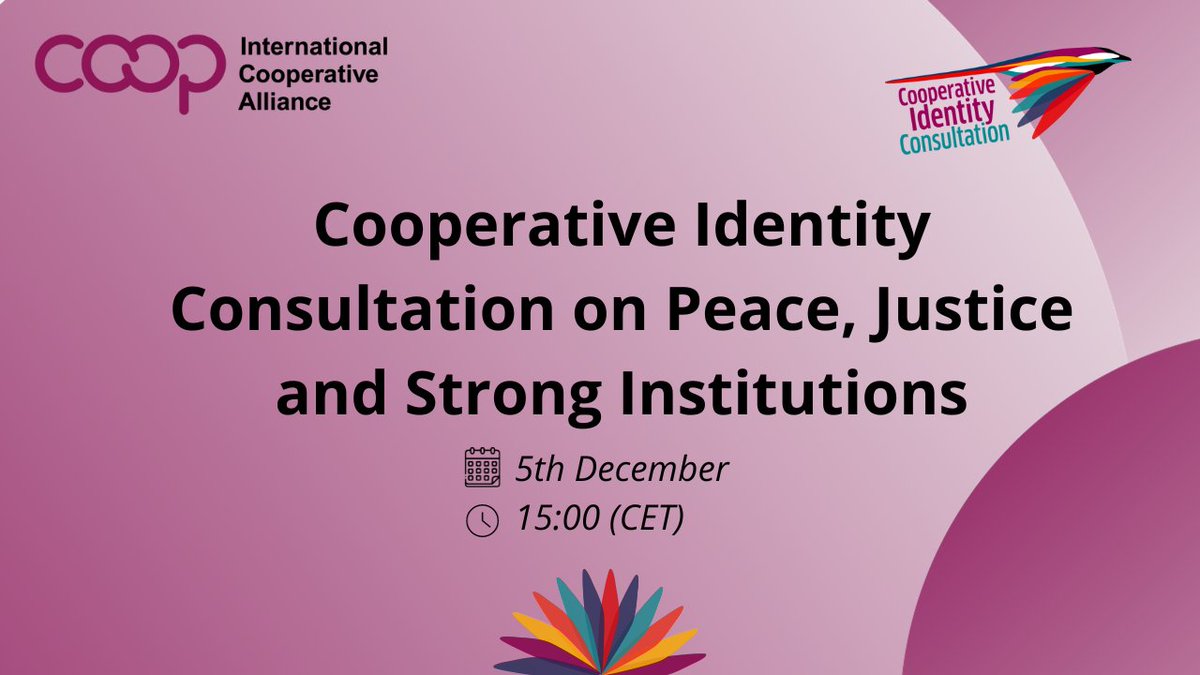 icacoop's tweet photo. Dive into the discussion on #CooIdentity and Peace, Justice, and Strong Institutions! 🕊

Join us! 
🗓️December 5 
🕒15h CET 
✍️ https://t.co/IWdNi4NEsk

An event organised in partnership with @NCBACLUSA
#CooperativeIdentity #GlobalDiscussion https://t.co/GmmHw8vKAg