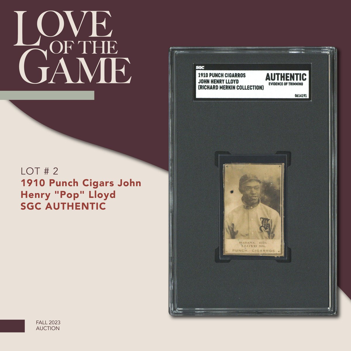 LOTGAuctions's tweet photo. One of the most rare and important of all Negro League cards, a 1910 Punch Cigarros card of HOFer "Pop" Lloyd - one of just two examples known. Closing TOMORROW at https://t.co/FWWsiF7oqN. #thehobby #rareandvaluable #LOTGAuctions #Cubancards #prewarbaseball https://t.co/R96ybu9xir