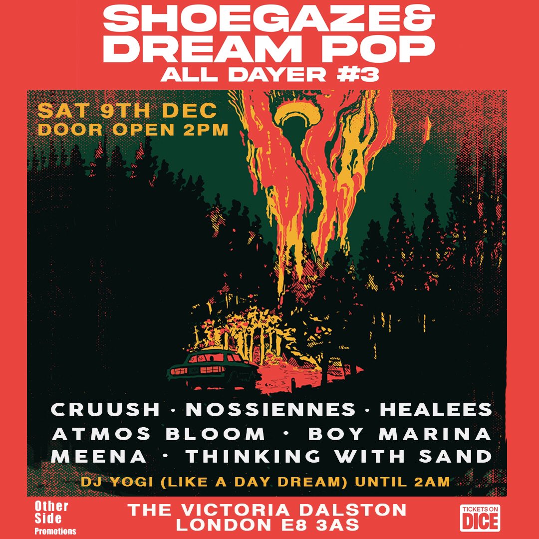 Updated line up for Shoegaze & Dream Pop All dayer at @VICTORIADALSTON on Sat 9 Dec! #shoegaze #dreampop #livemusic #London #dalston @cruushband #nossiennes #Healees #atmosbloom #boymarina #meena #thinkingwithsand