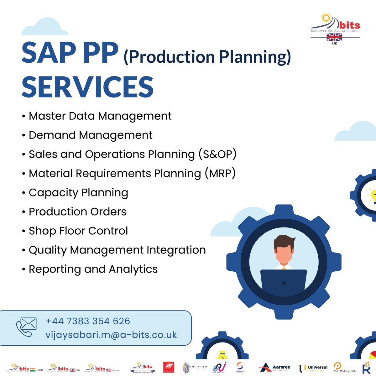 SAP PP (Production Planning) SERVICES

#abitsuk #abits #sap #sapcommunity #sapconsultant #sapcareers #sap #ssgroup #ssgroupofcompanies #demandmanagement #capacityplanning #productionorders #salesandoperationsplanning