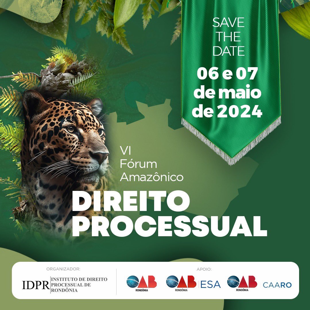 idprprocesso's tweet image. Temos datas do nosso grande evento. 

06 e 07 de maio de 2024. 

VI FÓRUM AMAZÔNICO DE DIREITO PROCESSUAL. 

Salva na agenda.