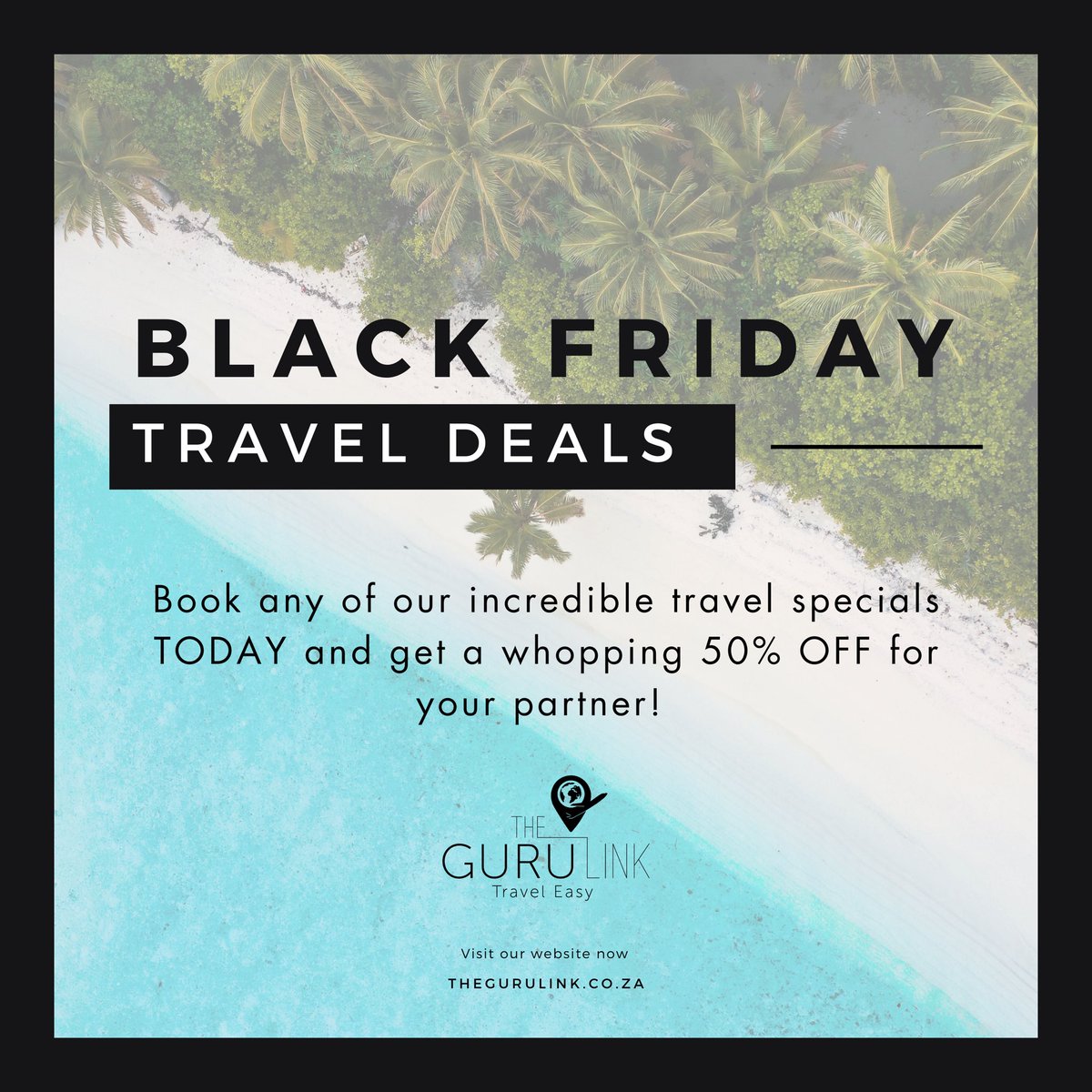 TheGuruLink's tweet photo. "🎉 BLACK FRIDAY DEAL ALERT! 🎉 Book any of our incredible travel specials TODAY and get a whopping 50% OFF for your partner! 🌍✈️ 

Explore exotic destinations together at half the price! Don't miss out on this amazing offer - limited time only! https://t.co/Wb8H4fJK2a