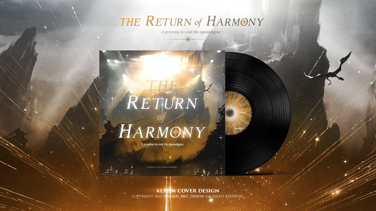 2023 <앨범 커버> 커미션
신청자 분이 문의주신 'The Return of Harmony' 커뮤니티 앨범아트 작업했습니다!😎

Keyword: 별, 오케스트라, 드래곤, 기사 etc.