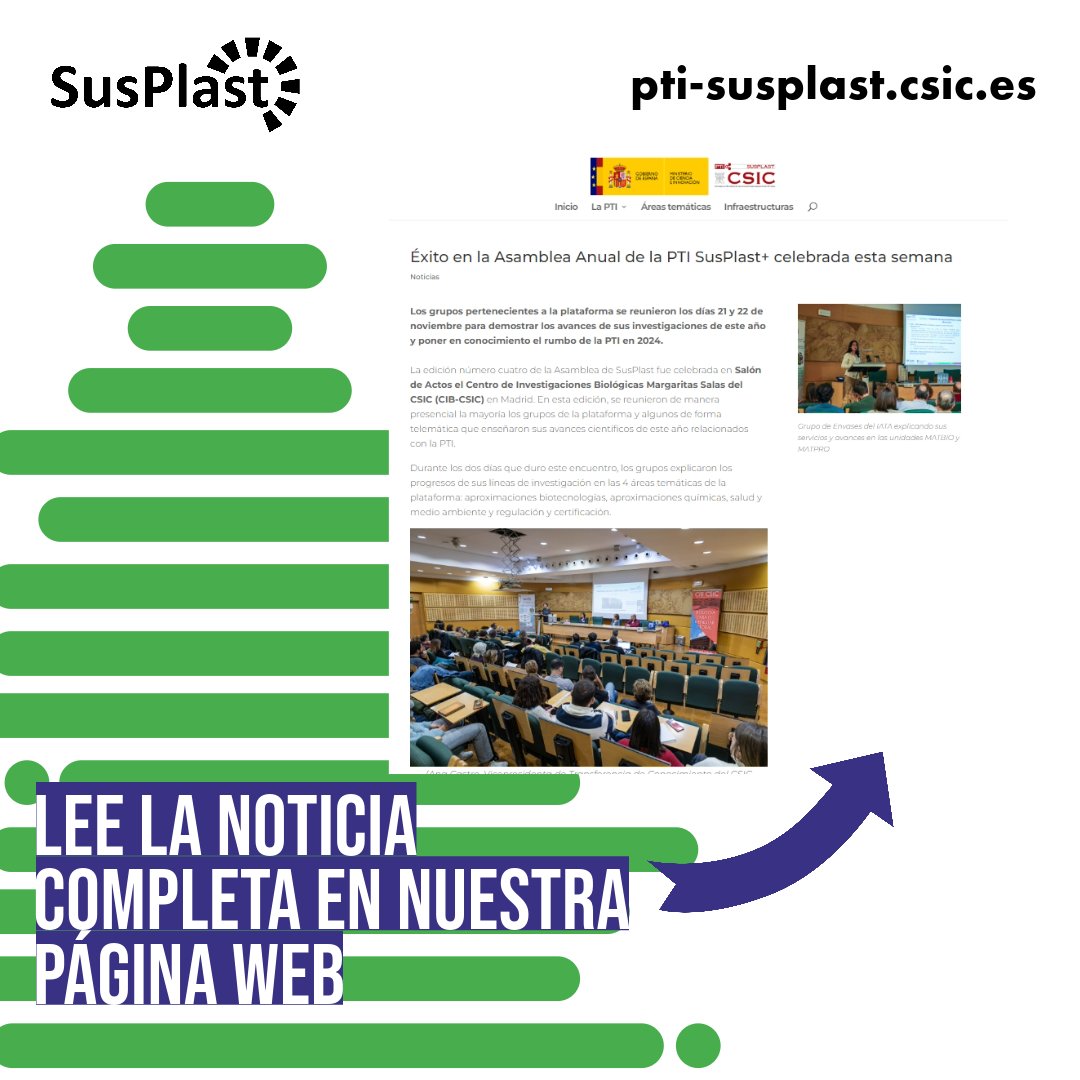 susplast's tweet photo. Éxito en la Asamblea Anual de la PTI #SusPlast celebrada esta semana 😌
Los grupos pertenecientes a la plataforma se reunieron los días 21 y 22 de noviembre para demostrar los avances de sus investigaciones de este año y (...)
👉Noticia completa: https://t.co/DPqoUcnNyO
@CSIC https://t.co/EnkCnuEt82