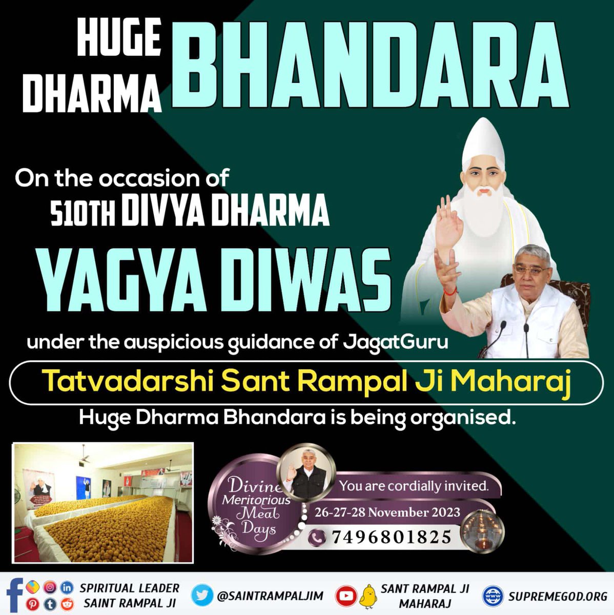RaniD35059395's tweet photo. #Bhandara_Invitation_To_World
On the occasion of 510th Divya Dharma Yagya Day, huge satsang in 10 Satlok Ashrams in the country and abroad, continuous recitation of Sant Garibdas Ji Maharaj's Amarvani, huge Bhandara made from pure desi ghee, blood donation camp, https://t.co/s2qkHsIivl