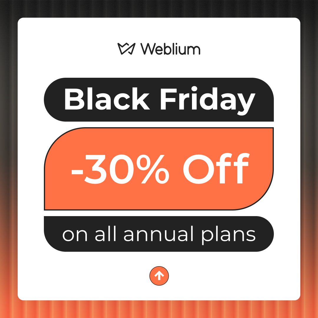 Black Friday on Weblium 🔥

If you have been dreaming about the site for a long time, this is a good sign: the annual Pro subscription plan is available at a 30% discount.

👉 No promo codes, as the discount is automatically applied when you purchase a subscription plan.