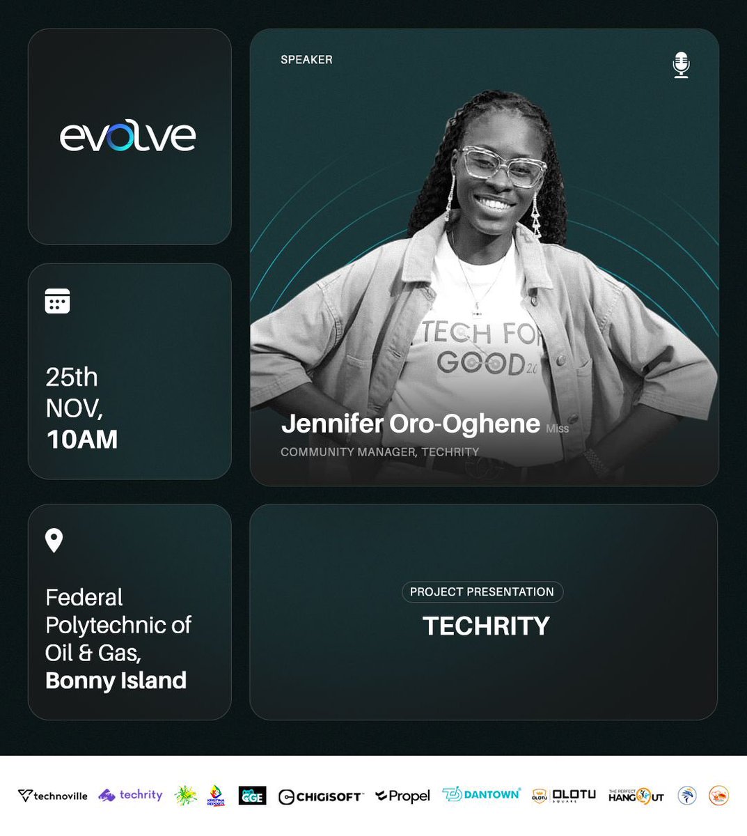 techrityorg's tweet photo. Donβt forget our community manager @Jen_Duix be present live at Evolve 2023 convened by Technoville Innovation Nigeria @technovillehq π in Bonny island. Ensure to drop a hi when you see her π
Some swags will also be sharedππ½
#techrity #merchbytechrity #technoville https://t.co/RUdwwuWvMd