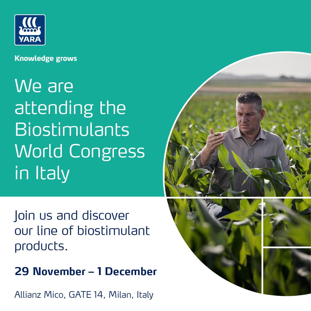 yara's tweet photo. We're gearing up for the #BiostimulantsWorldCongress!✨

At the world's largest event focused on biostimulants, we'll be showcasing how Yara is supporting farmers in enhancing crop efficiency &amp; resiliency! 🌱

Be sure to stop by our stand &amp; discover our line of biostimulants! 🤝 https://t.co/uKjLdlUsde