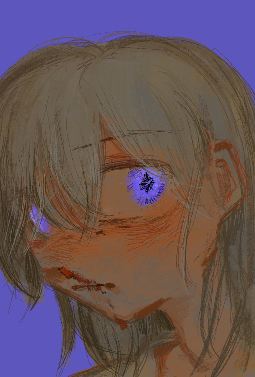 solo 1girl nosebleed blood simple background blue background portrait  illustration images