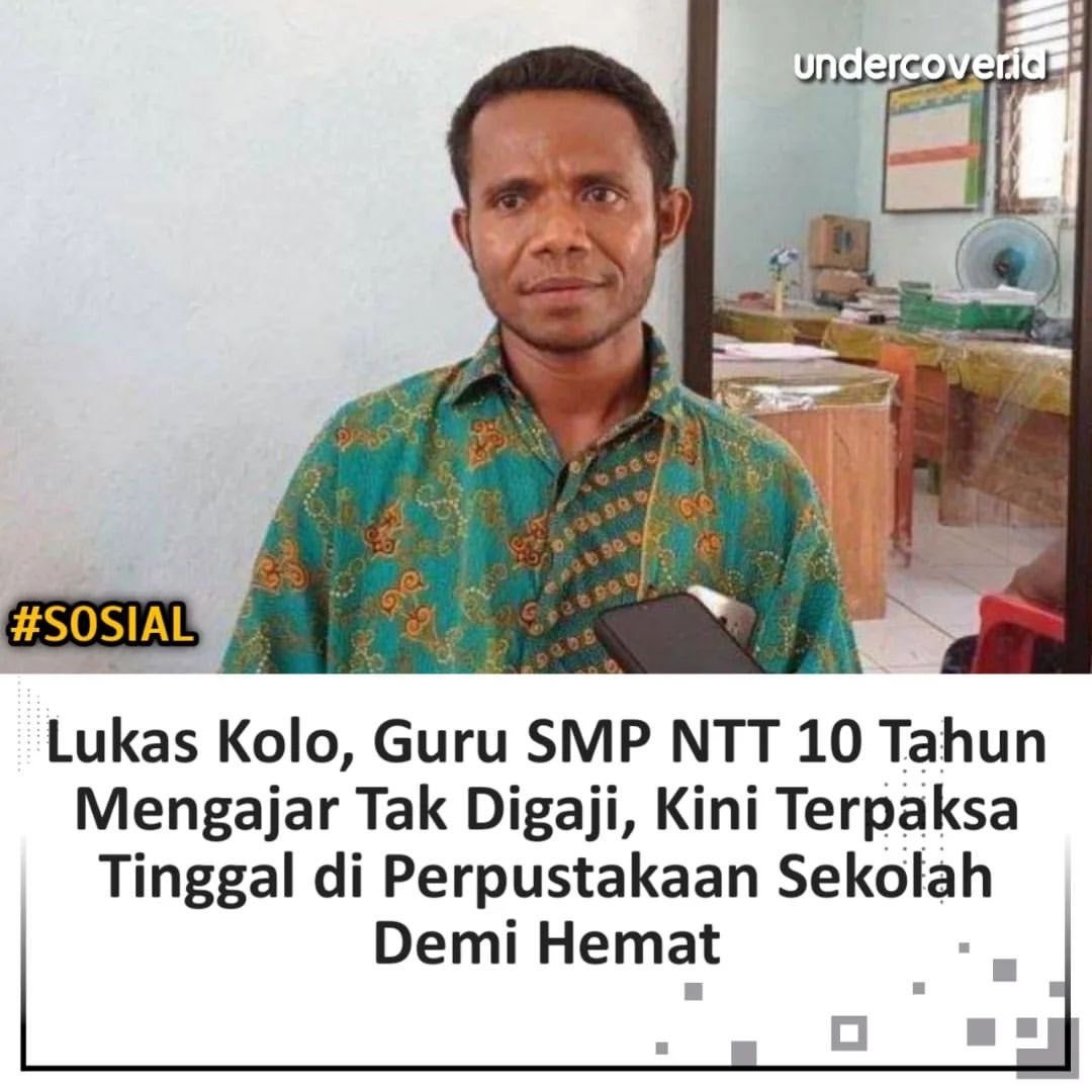sosmedkeras's tweet photo. Inilah sosok Lukas Kolo (37), guru di NTT yang sudah 10 tahun mengajar tapi tak pernah digaji.
_
Adapun sosok Lukas Kolo menjadi sorotan setelah kisahnya menjadi pengajar selama 10 tahun di NTT tetapi tak pernah menerima gaji viral di media sosial.
_
Sosok Lukas Kolo pun mengaku tinggal di perpustakaan sekolah demi mengehemat biaya transportasinya.
_
Pilunya, Lukas dan tiga guru lainnya harus tinggal di perpustakaan sekolah dan dialih fungsikan sebagai tempat tinggal sementara untuk para guru.
_
Adapun Lukas sudah 10 tahun mengabdi di SMP Negeri Wini.
_
Ia menjalani profesinya sebagai guru Bahasa Indonesia di SMP Negeri Wini dengan sukacita.
_
Pada Agustus 2023 lalu, Lukas menerima Surat Keputusan (SK) Pegawai Pemerintah dengan Perjanjian Kerja (PPPK).Namun, hingga saat ini ia belum menerima gaji.
_
“Saya terima SK tanggal 7 Agustus 2023, sampai hari ini belum terima gaji. Mungkin pemerintah masih urus, karena terlalu banyak peserta,” ungkap Lukas
_
Lukas tdak mengetahui secara pasti kapan akan menerima gaji,Saat ini dirinya hanya bisa menunggu saja
_
Untuk bertahan hidup, Lukas mengandalkan kerja sampingan dengan menjadi pekerja kebun dan menjual hewan.
_
Di SMP Negeri Wini ini, Lukas bersama keluarganya sengaja tinggal di ruang perpustakan yang dialihfungsikan menjadi mes,Hal tersebut demi menghemat biaya transportasi dari rumahnya di Bakitolas yang jaraknya sekitar 25 kilometer ke SMP Negeri Wini
_
“Pulangnya kalau ada keperluan saja. Ya kadang satu bulan sekali. Yang menginap di mes ada tiga guru, termasuk saya,” ungkapnya.