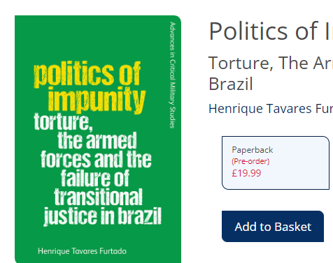 Happy to share the news that my book, Politics of Impunity, is now available in paperback (£19.99) 
For those interested in #TransitionalJustice #Brazil #StateTerror #Trauma #HumanRightsViolations 
Get 30% off @ EUP w/ code PAPER30.
edinburghuniversitypress.com/book-politics-…