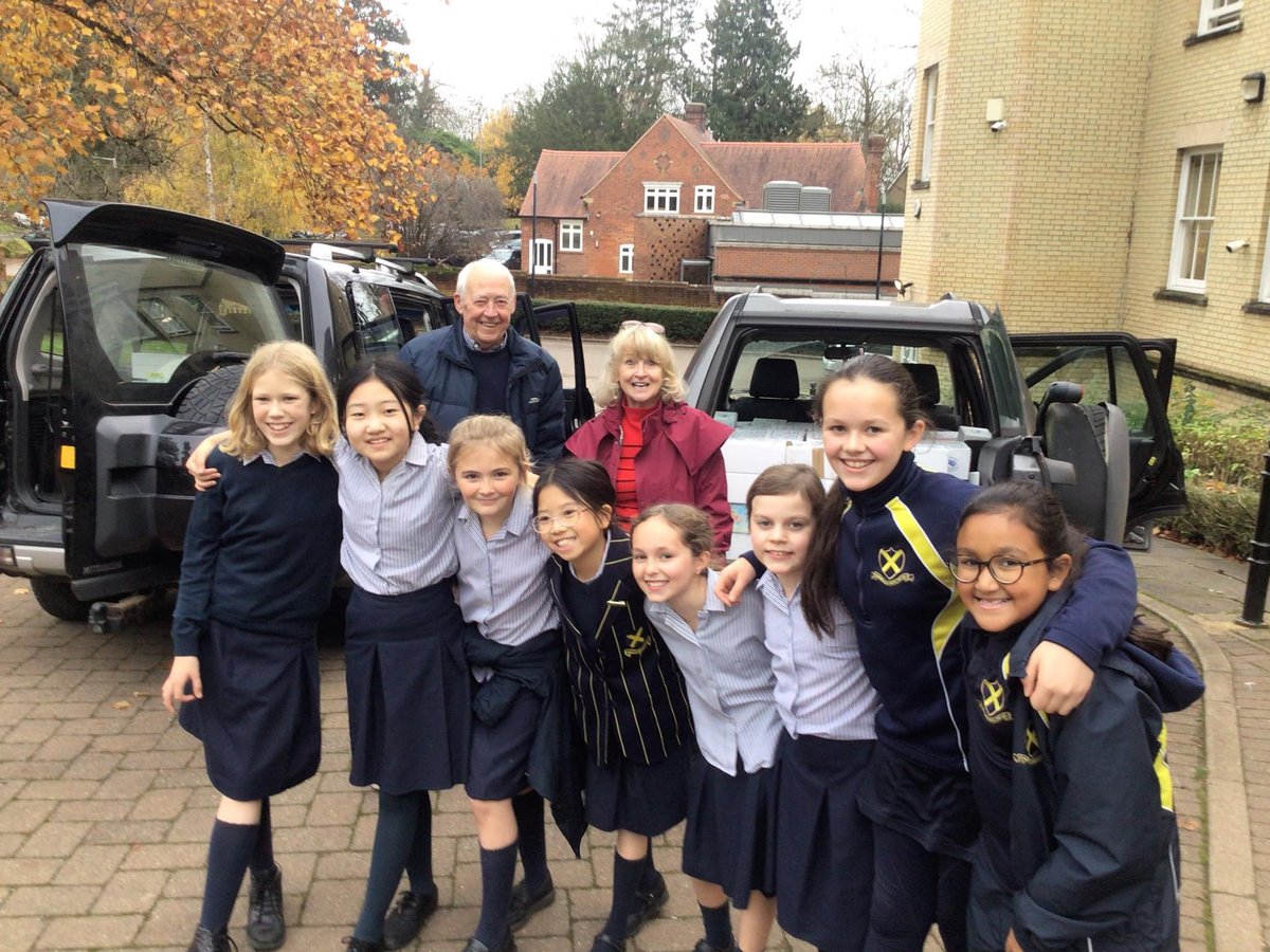 STAHSPrep's tweet photo. Our charity captains enthusiastically stacking the magnificent 161 filled shoeboxes ready for collection by Rotary Harpenden. Thank you to everyone who generously donated #STAHSPrep https://t.co/H7M79TktsN