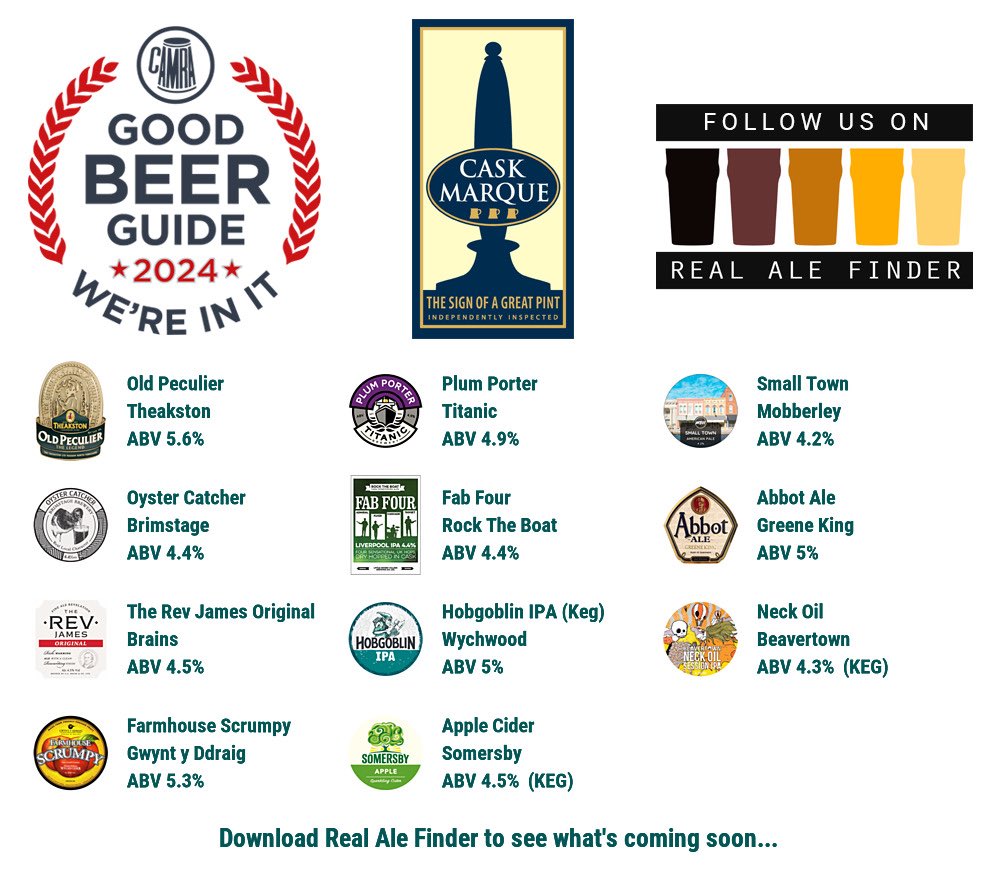 Irby Mill Pub (@irbymill) on Twitter photo On the bar today!
Beer Board: goo.gl/bw5kJF
#goodbeerguide <a href="/CAMRA_Official/">CAMRA</a> <a href="/caskmarque/">Cask Marque</a> <a href="/Theakston1827/">Theakston Brewery</a> <a href="/TitanicBrewers/">Titanic Brewery</a> #mobberleybeer <a href="/BrimstageBeer/">Brimstage Brewery</a> <a href="/RockTheBoatAle/">RockTheBoat Brewery</a> <a href="/greeneking/">Greene King</a> <a href="/brainsbrewery/">Brains</a> <a href="/HobgoblinBeer/">Hobgoblin</a> <a href="/BeavertownBeer/">Beavertown Brewery</a> <a href="/Gwyntyddraig/">gwyntcider</a> <a href="/Somersby/">Somersby</a>
#RealAleFinder On the bar today!
Beer Board: goo.gl/bw5kJF
#goodbeerguide <a href="/CAMRA_Official/">CAMRA</a> <a href="/caskmarque/">Cask Marque</a> <a href="/Theakston1827/">Theakston Brewery</a> <a href="/TitanicBrewers/">Titanic Brewery</a> #mobberleybeer <a href="/BrimstageBeer/">Brimstage Brewery</a> <a href="/RockTheBoatAle/">RockTheBoat Brewery</a> <a href="/greeneking/">Greene King</a> <a href="/brainsbrewery/">Brains</a> <a href="/HobgoblinBeer/">Hobgoblin</a> <a href="/BeavertownBeer/">Beavertown Brewery</a> <a href="/Gwyntyddraig/">gwyntcider</a> <a href="/Somersby/">Somersby</a>
#RealAleFinder
