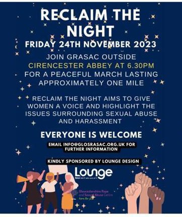 📢 Join us tonight for Reclaim the Night march - see you at 6.30pm outside Cirencester Abbey.
#reclaimthenight