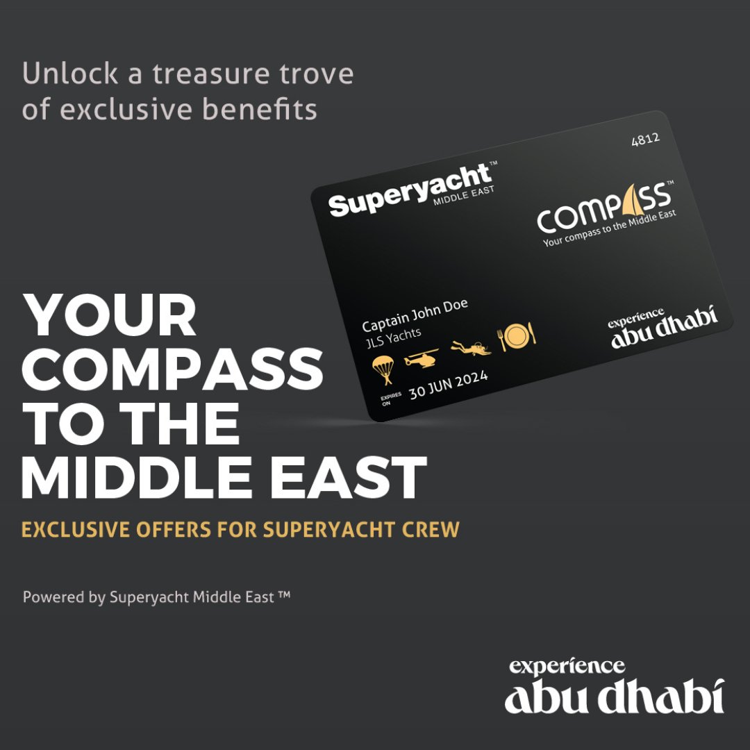 Unlock exclusive benefits with The Compass Card, our discount program. Enjoy perks from our partners across the Middle East. 

Unlock a treasure trove of exclusive benefits: superyachtme.com

#CompassCard #SuperyachtMiddleEast #YachtAgency #LuxuryConcierge