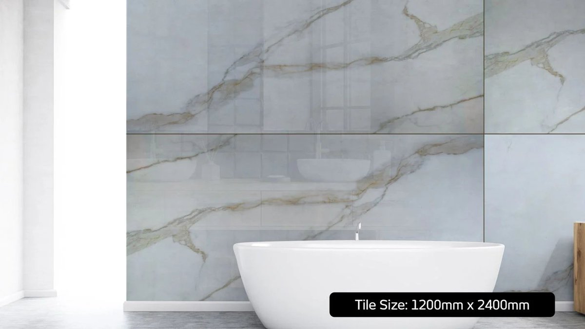 This week’s most wanted #6: Calacatta 1200 x 2400. The ultimate Italian white marble look with its luxuriant veins and swirls: all golden and greige, and gorgeously high gloss. Shop online now: bit.ly/47wS5kj #ClassicStyle