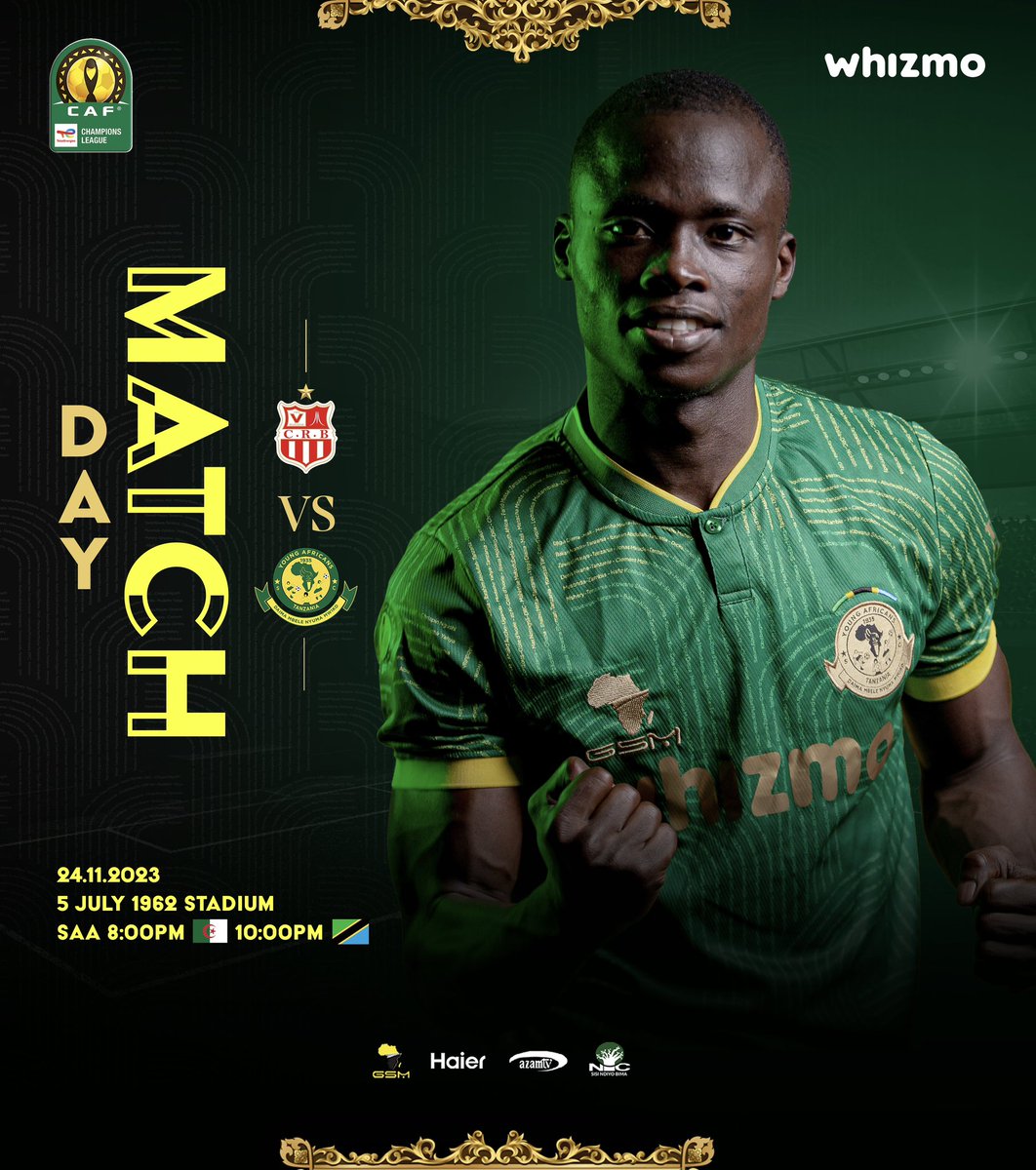 YoungAfricansSC's tweet photo. 🔰𝐌𝐀𝐓𝐂𝐇𝐃𝐀𝐘🔰

🏆 #CAFCL
⚽️ CR Belouizdad Vs Young Africans SC
📆 24.11.2023
🏟 Stade 5 Juillet 1962 
🕖 8pm🇩🇿 10pm🇹🇿

#TimuYaWananchi 
#DaimaMbeleNyumaMwiko https://t.co/edTA5S8VFg