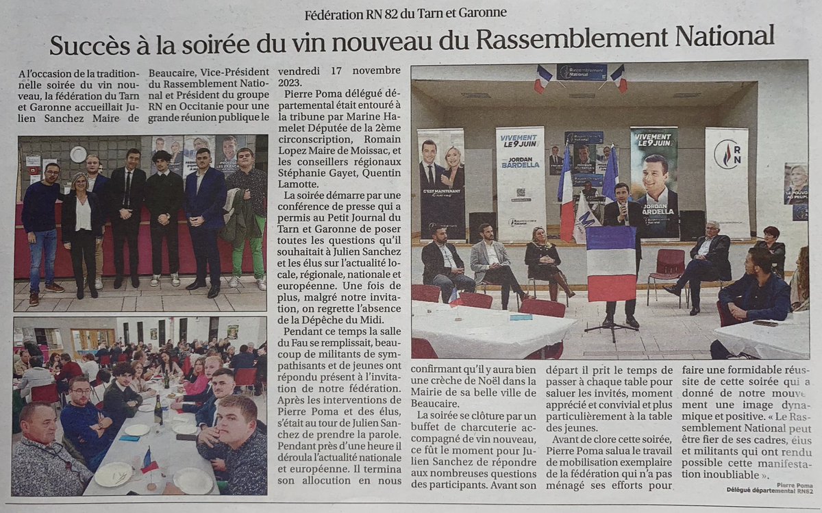 fedeRN_82's tweet photo. Le Petit journal du #TarnEtGaronne revient sur la soirée Vins nouveaux du #RN82 avec @jsanchez_rn ⤵️ https://t.co/ihTesNPZON