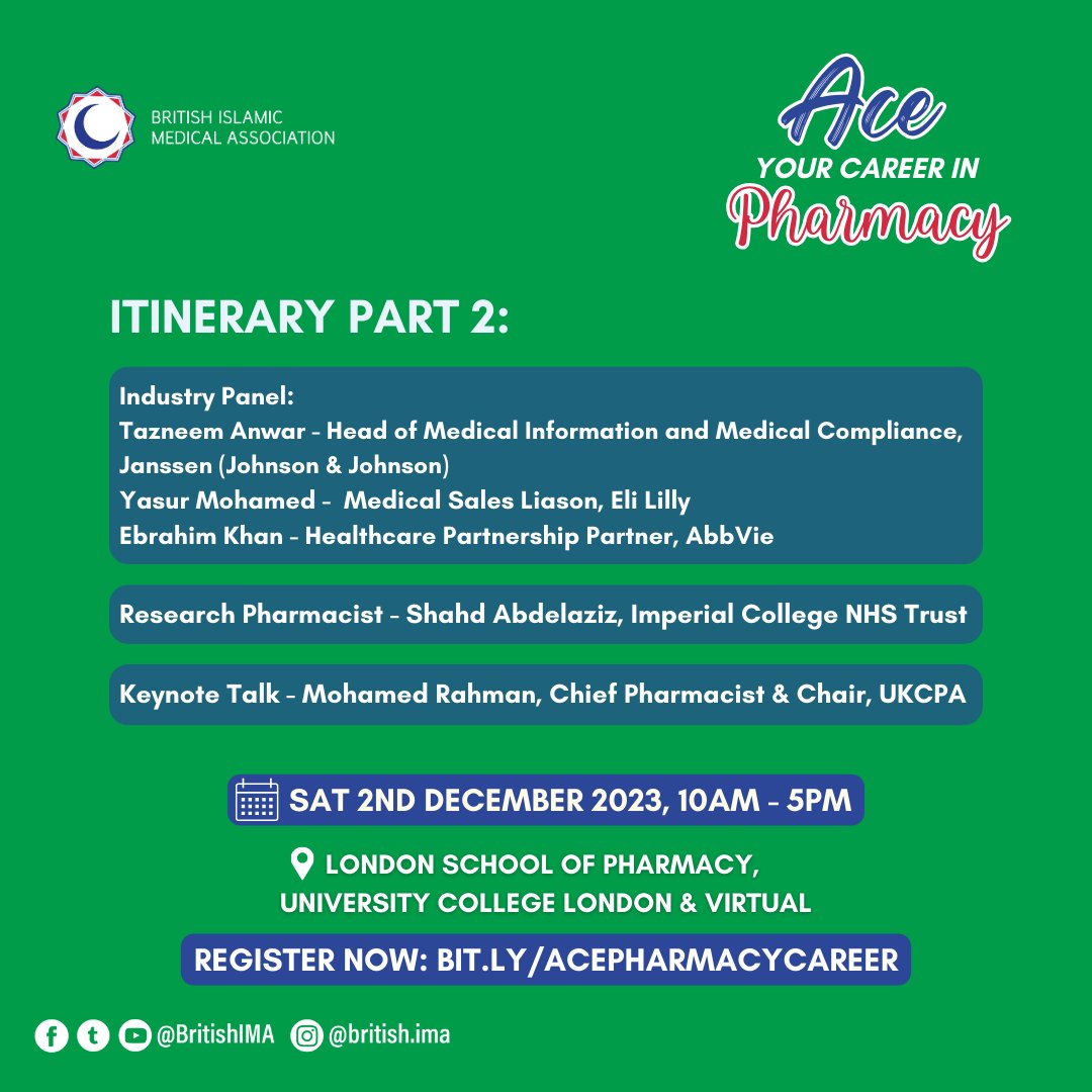💊 Want to ACE your career in pharmacy? ⭐ Find out how to get the most out of your career! Date: Saturday 2nd December 2023 Locations: London School of Pharmacy, WC1N 1AX Time: 10am-5PM (in person or virtual) Sign up now: bit.ly/ACEPHARMACYCAR…