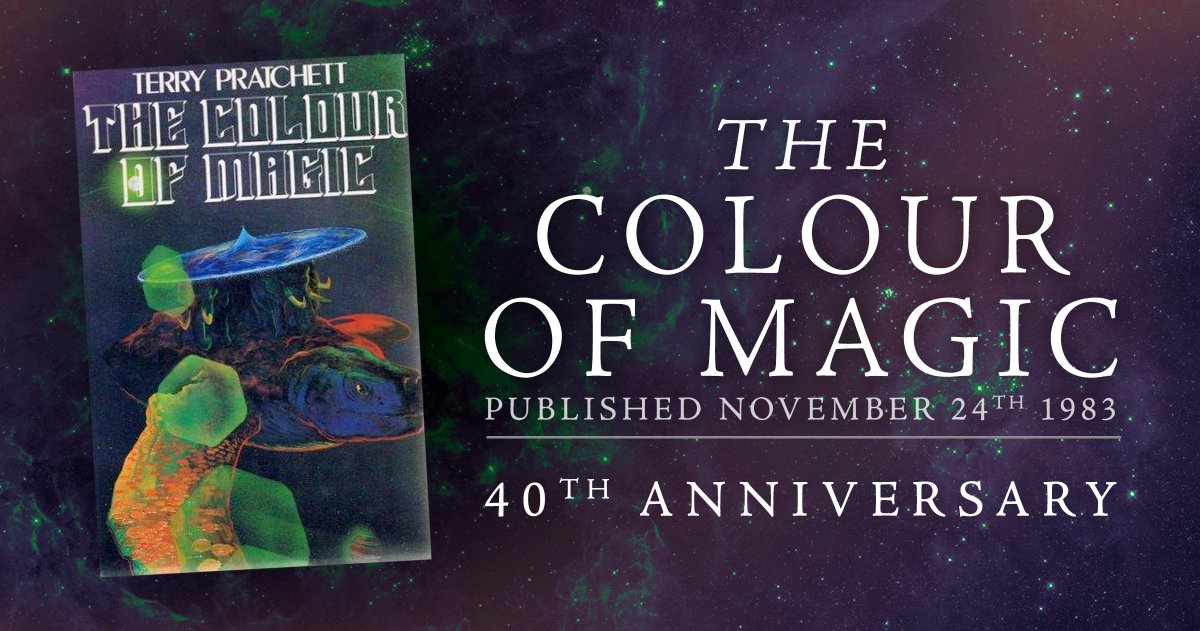 PratchettOnline's tweet photo. ✨️ 40 years of Discworld magic ✨️

Four decades ago, on November 24th 1983, Terry Pratchett's The Colour of Magic published.

One day doesn't seem quite enough to celebrate, does it? So, today marks the start of our Year of Discworld.

More on that soon... https://t.co/kv2JeXbpHM