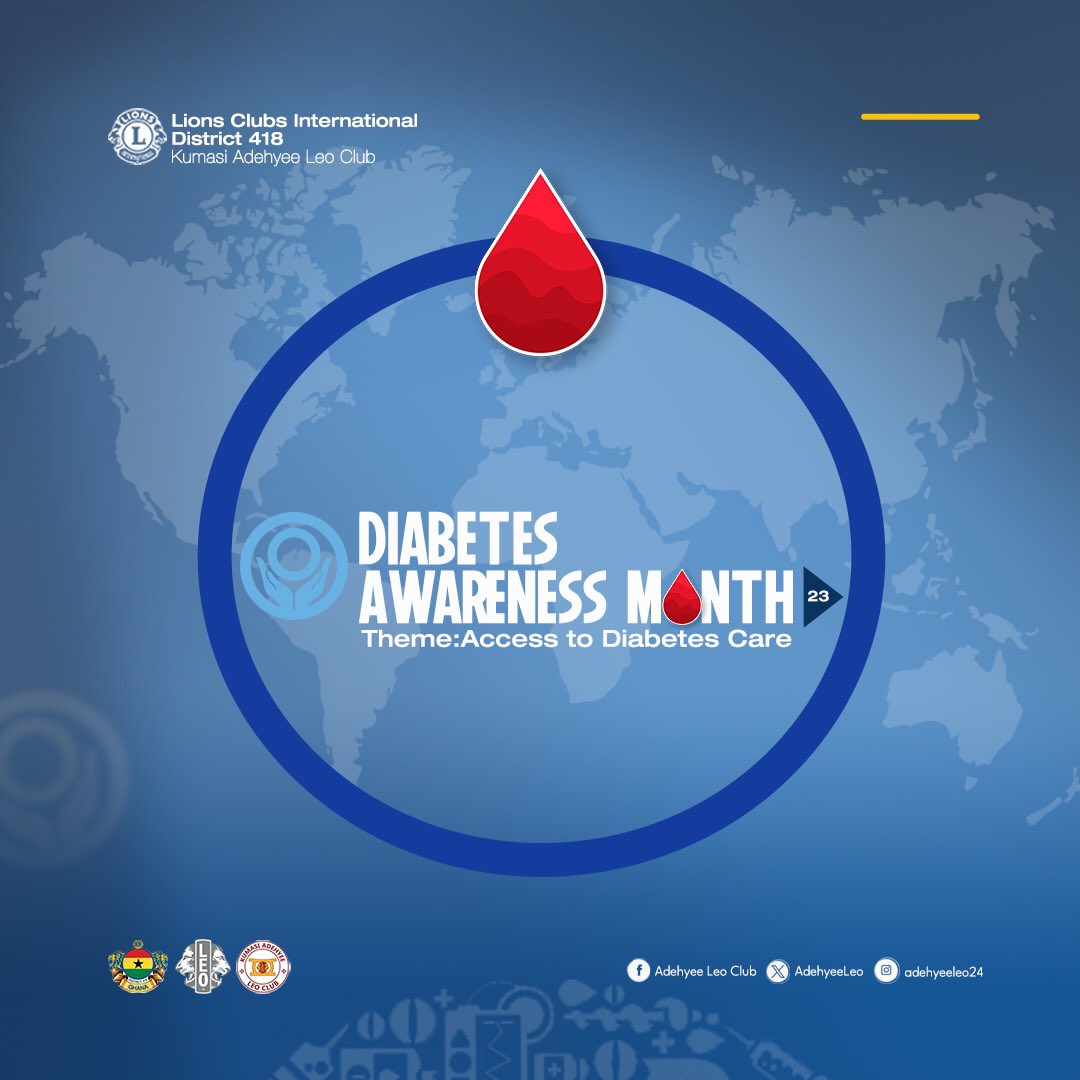 🌟 Join Kumasi Adehyee Leo Club in illuminating Diabetes Awareness Week! 🌐 
Let's stand together for education, support, and empowerment. 🫂
Together, we can make a difference. 🩸
#DiabetesAwareness