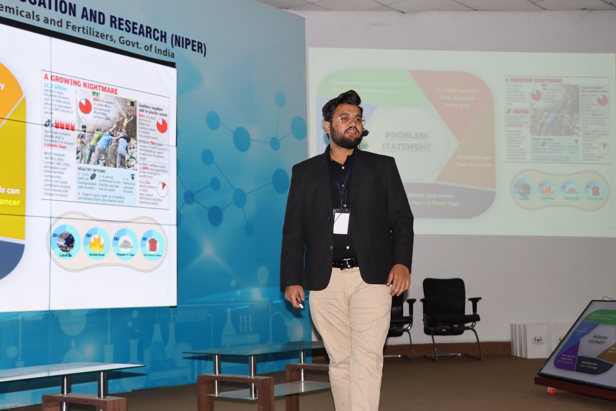 AvishkaranNiper's tweet photo. 🎉Congratulations Team ‘#MedRx Innovators’ Mr. Siddesh Shewalkar the former student of NIPER-HYD for your outstanding innovation ‘Naturally compostable and biodegradable Sanitary napkins’
-Transcend 2023 Hackathon jointly organized by AIC, ALEAP WE-Hub & Avishkaran, NIPER-H! https://t.co/Mu8vHgE6wi