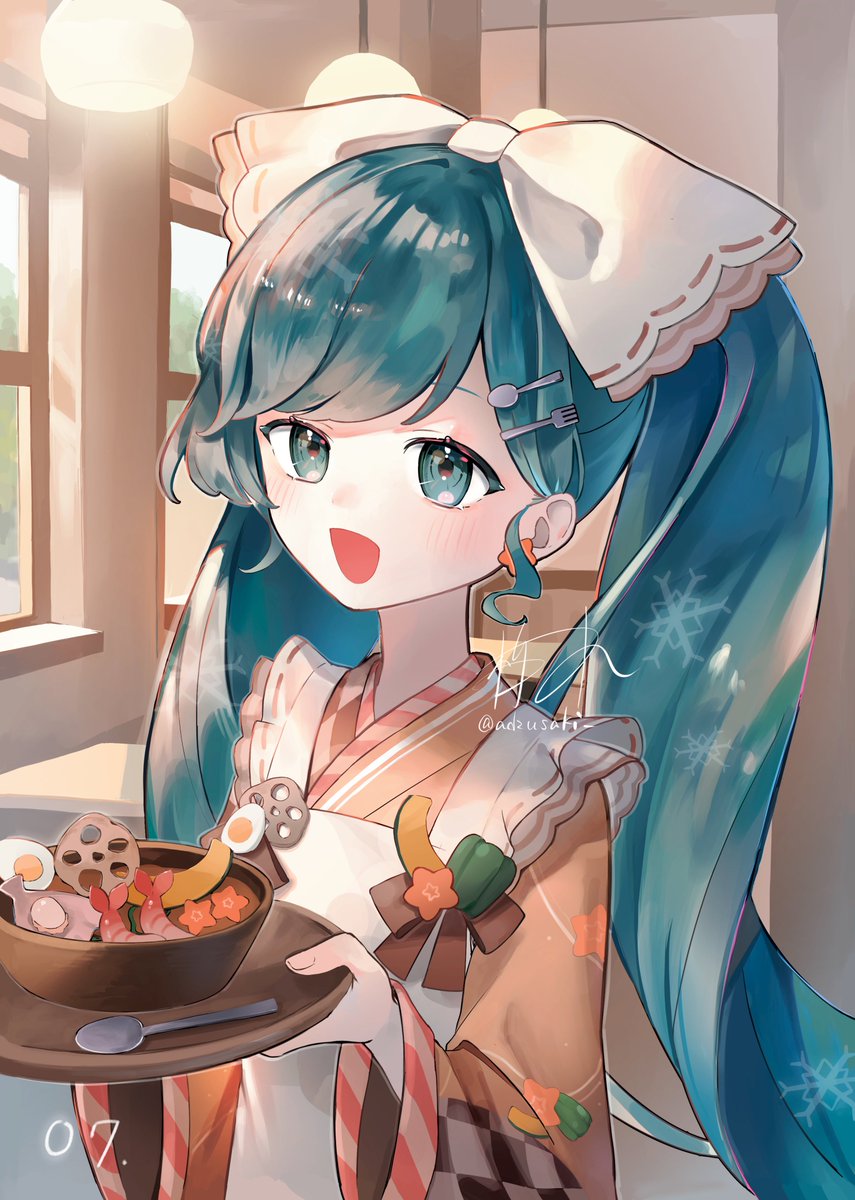 初音ミク ,雪ミク 「先日のボーマスで頒布された雪ミク2024の合同誌、「喫茶SnowArtPot」に」|梓木のイラスト