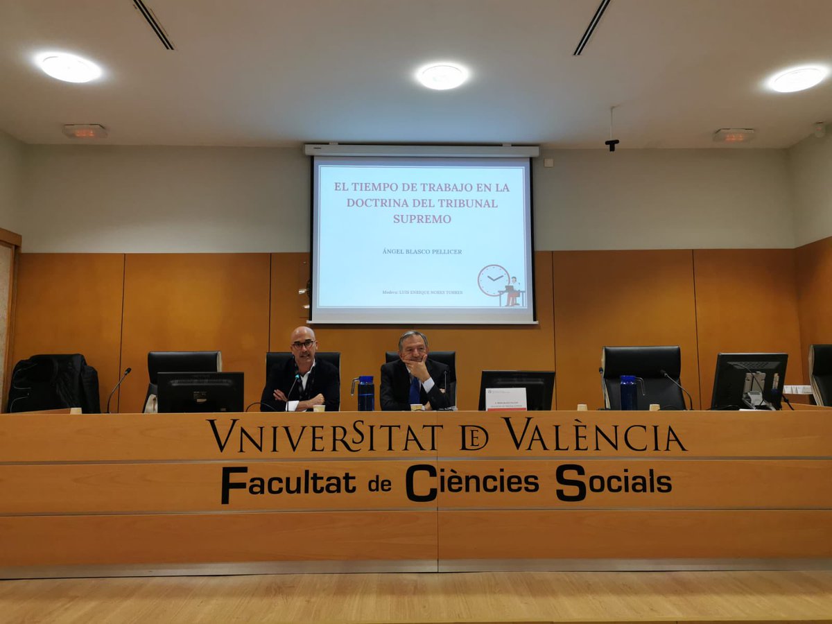 <a href="/FacSocialsUVEG/">Fac. Socials – UVEG</a> @AlegreNueno <a href="/nietopatri/">patricia nieto</a> <a href="/egtestal/">egtestal</a> Segundo día de las jornadas sobre tiempo de trabajo, y tenemos el lujo de contar con la presencia de D. Ángel Blasco Pellicer, Magistrado de la Sala 4ª del Tribunal Supremo, para hablar de las últimas novedades jurisprudenciales.

Modera el prof. Luís Enrique Nores Torres