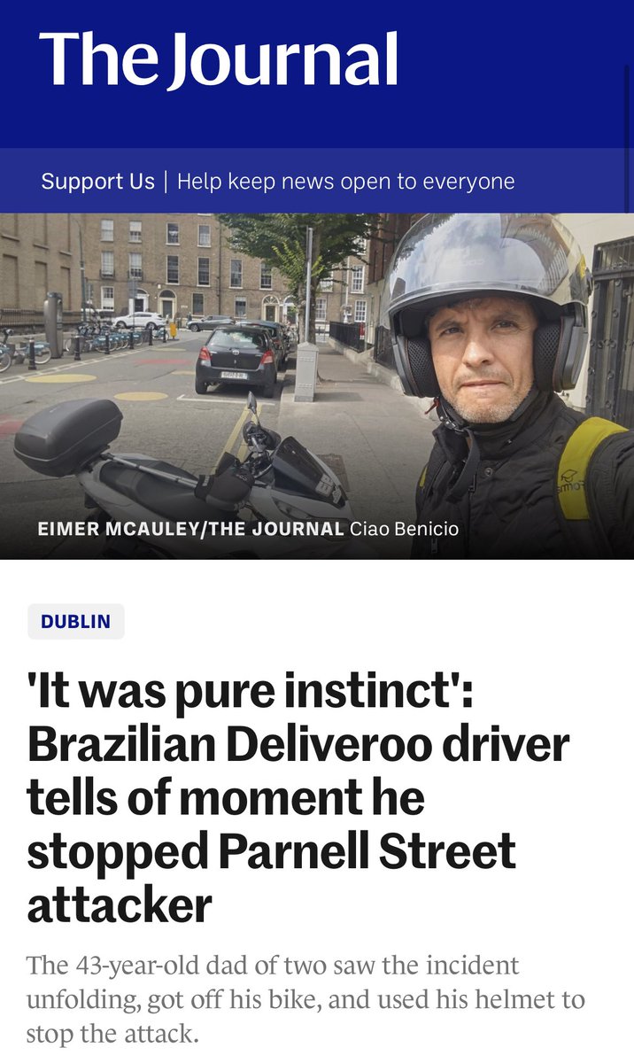 Instead of focusing on the far right rioters in Dublin last night we need to highlight the man who stepped in yesterday to stop the attacker, a Brazilian father of two who I am extremely happy was there and is a hero! 

Full story here: thejournal.ie/motorcyclist-h…

#Dublin #Ireland