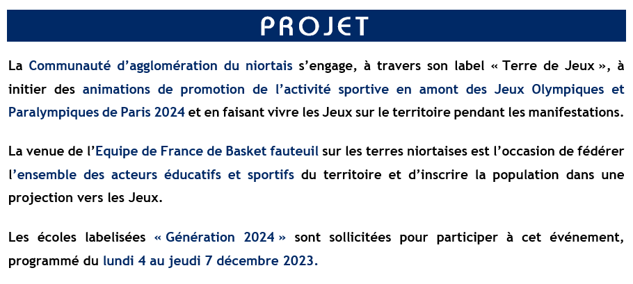 🔴 En direct
400 élèves connectés avec Stéphane Binot <a href="/FFHandisport/">FFHandisport</a> pour préparer la venue de l'Equipe de France de Basket Fauteuil début décembre à <a href="/Mairie_Niort/">Ville de Niort</a> et #Aiffres. 

<a href="/usepnationale/">USEP nationale</a> <a href="/DSDEN79/">DSDEN Deux-Sèvres</a> <a href="/NiortAgglo/">Niort Agglo</a> <a href="/EquipeFRA/">Equipe France</a> <a href="/G24acpoitiers/">Génération 2024 POITIERS</a> <a href="/FranceOlympique/">FranceOlympique</a> <a href="/Paris2024/">Paris 2024</a>