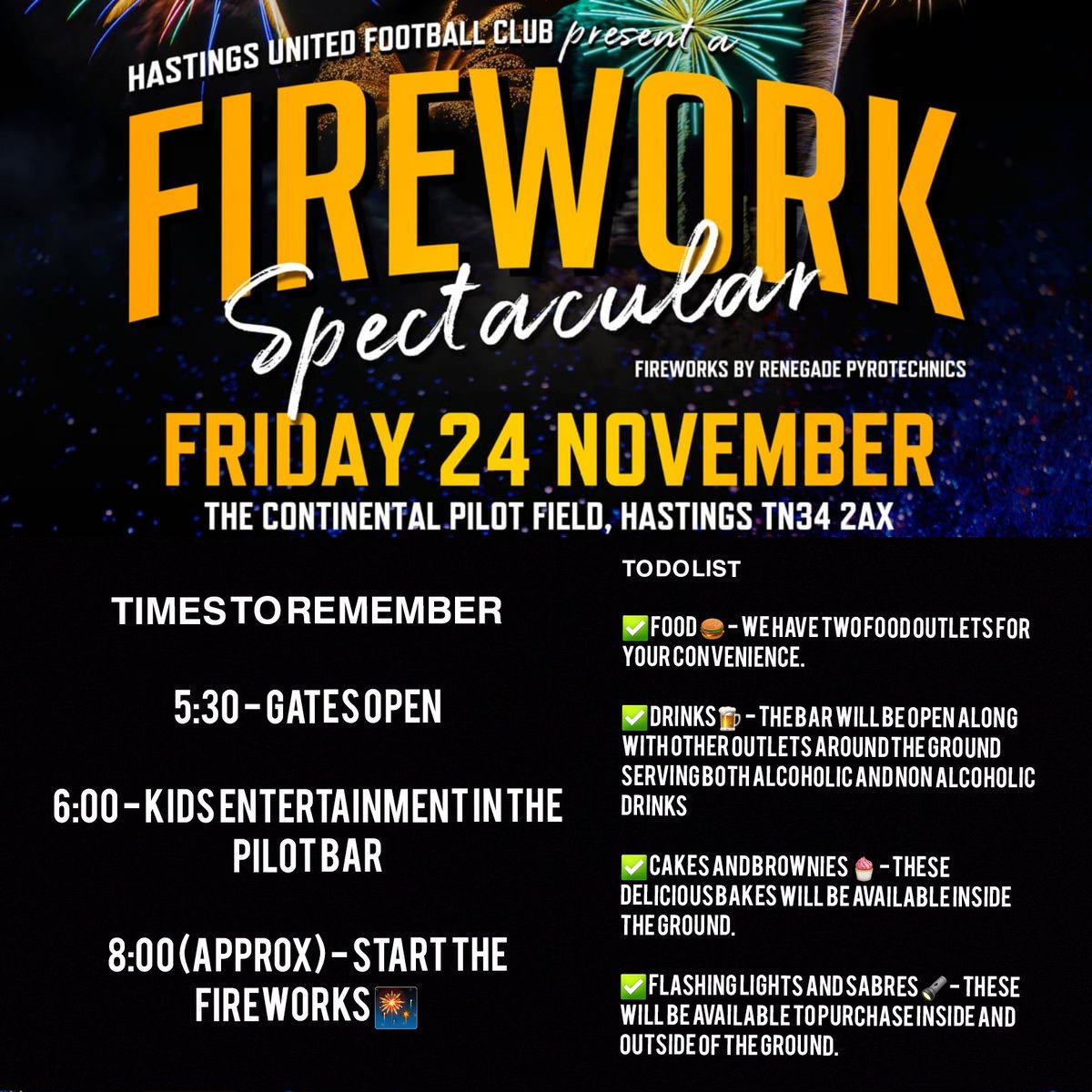 hastingsufc's tweet photo. 𝗧𝗛𝗘 𝗣𝗟𝗔𝗡 -
FIREWORK
SPECTACULAR
🎟 Grab your tickets here https://t.co/8s3AnRBGyd
#COYU
#FireworkSpectacular
#HUFC https://t.co/F59VOnbZdh