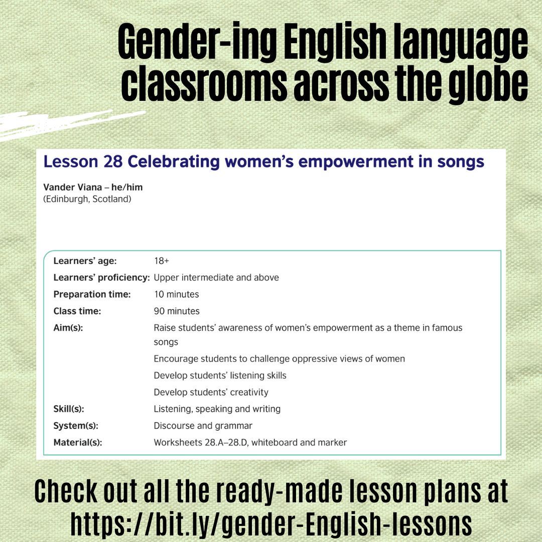 How has women empowerment been celebrated in songs? This lesson proposes four stations (e.g. ‘Be independent’ & ‘Love your image’) where students work with different songs and engage in creative production. Read more at bit.ly/gender-English… @TeachingEnglish @vanderviana