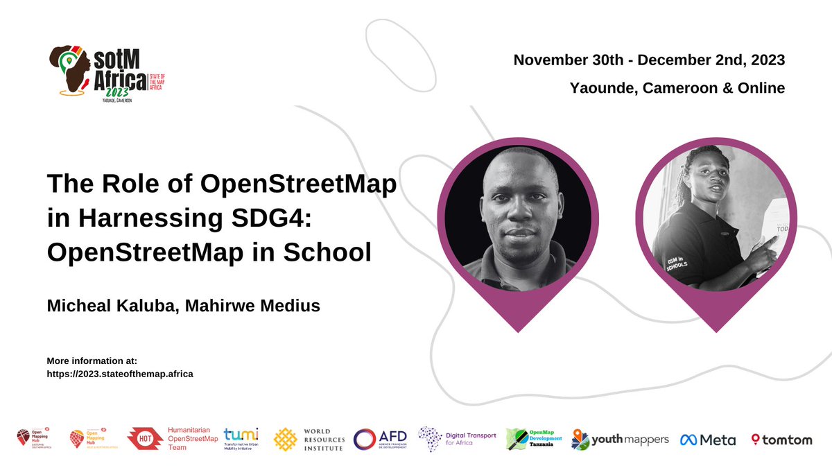 The Role of OpenStreetMap in Harnessing SDG4: OpenStreetMap in School, join <a href="/micheal_kaluba/">Kaluba Micheal</a> and Mahirwe Medius at #SotMAfrica2023 for an overview on how <a href="/osmuganda/">OpenStreetMap Uganda</a> has supported students in improving their geospatial literacy and knowledge,...

Details: pretalx.com/sotm-africa-20…